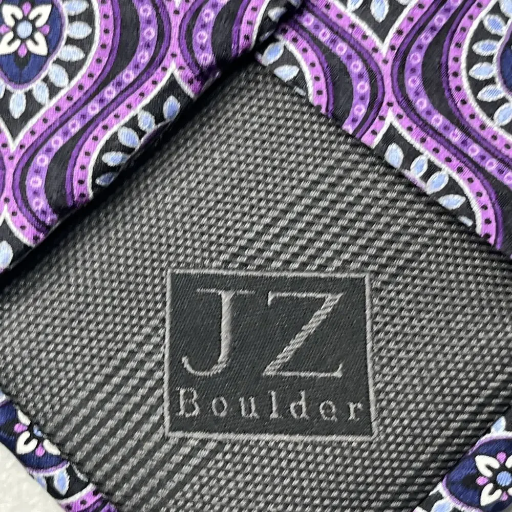 JZ Richards Boulder Silk Tie Purple Mens Designer Medallion Hand Made Necktie